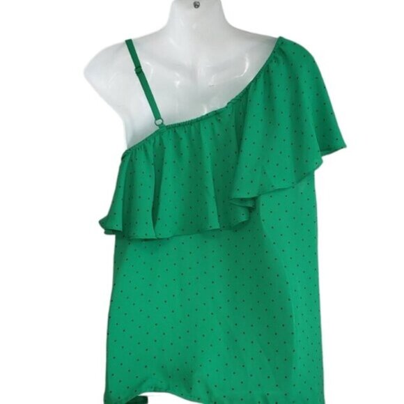Torrid Polka Dot Georgette One Shoulder Top Green Size 1X Ruffle - Picture 4 of 13